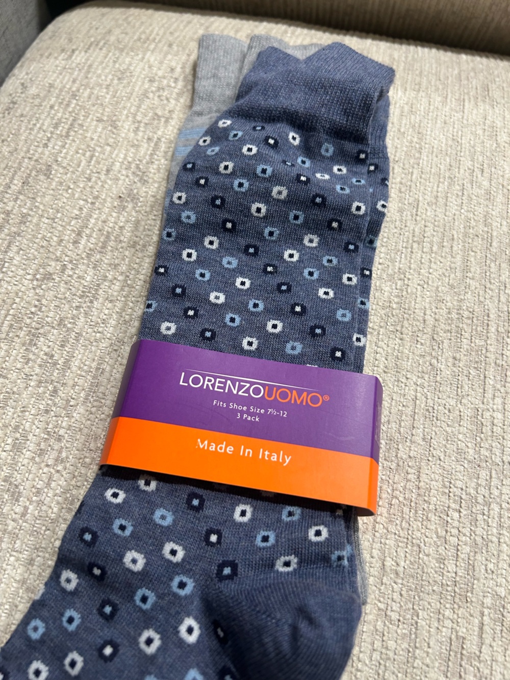Lorenzo Uomo Navy Blue / grey Dress Socks 2 : pair only /new 7 1/2 -12 - Picture 6 of 8
